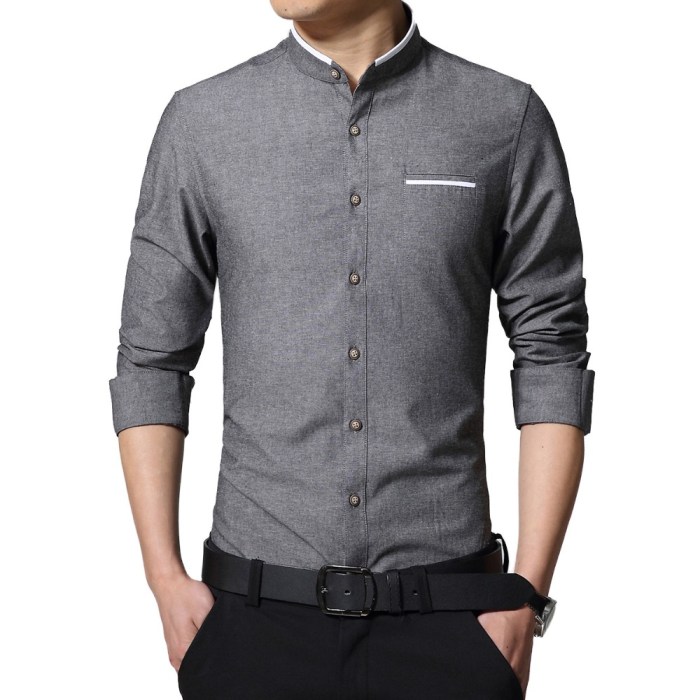 Banded collar dress shirts for men