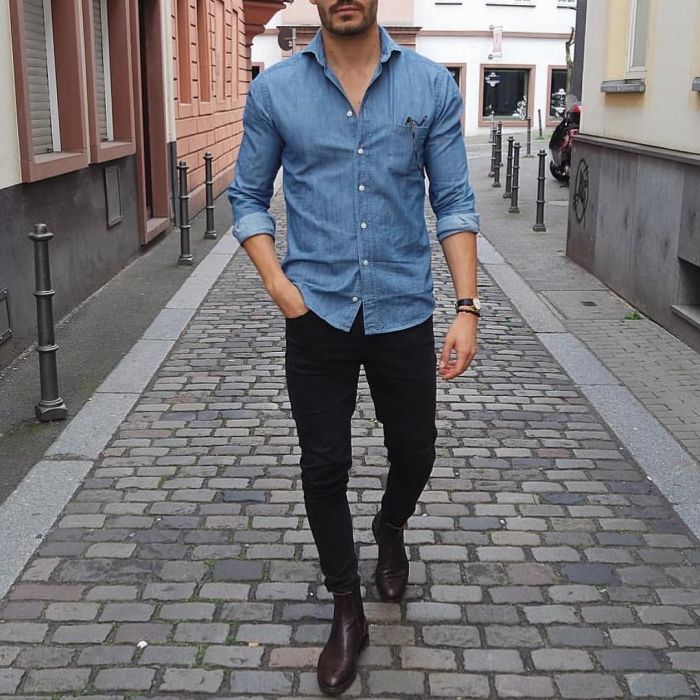 Dark blue dress shirt men